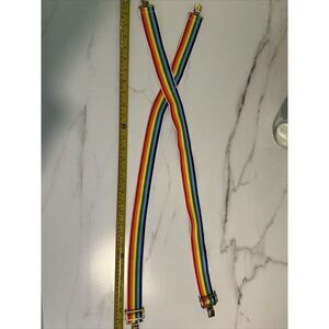 Vintage 1980's Rainbow Suspenders 1 3/4" WideAdjustable Silver Clasp Pride LGBTQ